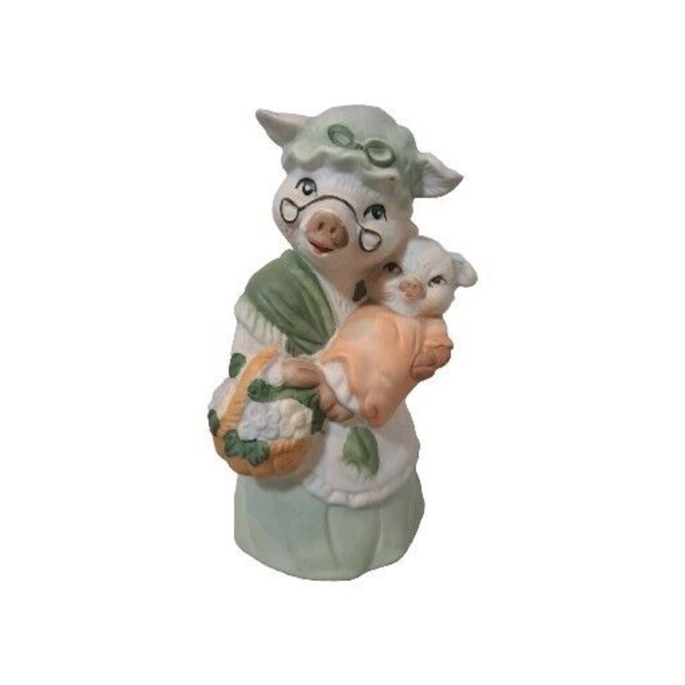 Bisque OR Porcelain Momma Pig With Baby Piglet/Whimsical Figurine/Statue/Vintage